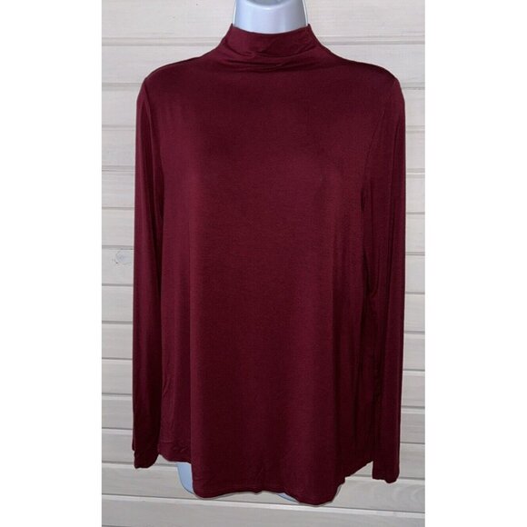 Liverpool Sz MEDIUM Dark Red Mock Neck L/S Knit Pullover Top Tunic EUC - Picture 3 of 10